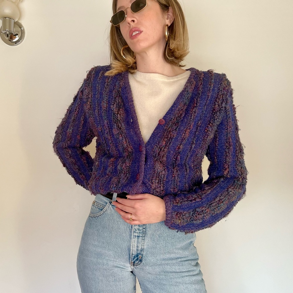 Vintage Purple Multicolored Bubble Knit Cardigan